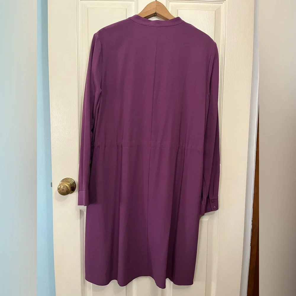 Eileen Fisher NWT Button-Front Long-Sleeve Drawstring Tencel Shirt Dress